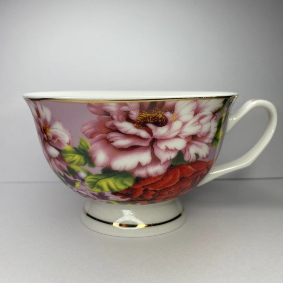 BTaT Brew To a Tea Pink Floral Teacup and Saucer Set - Fine China - Picture 2 of 5